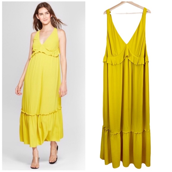 yellow ruffle maxi dress